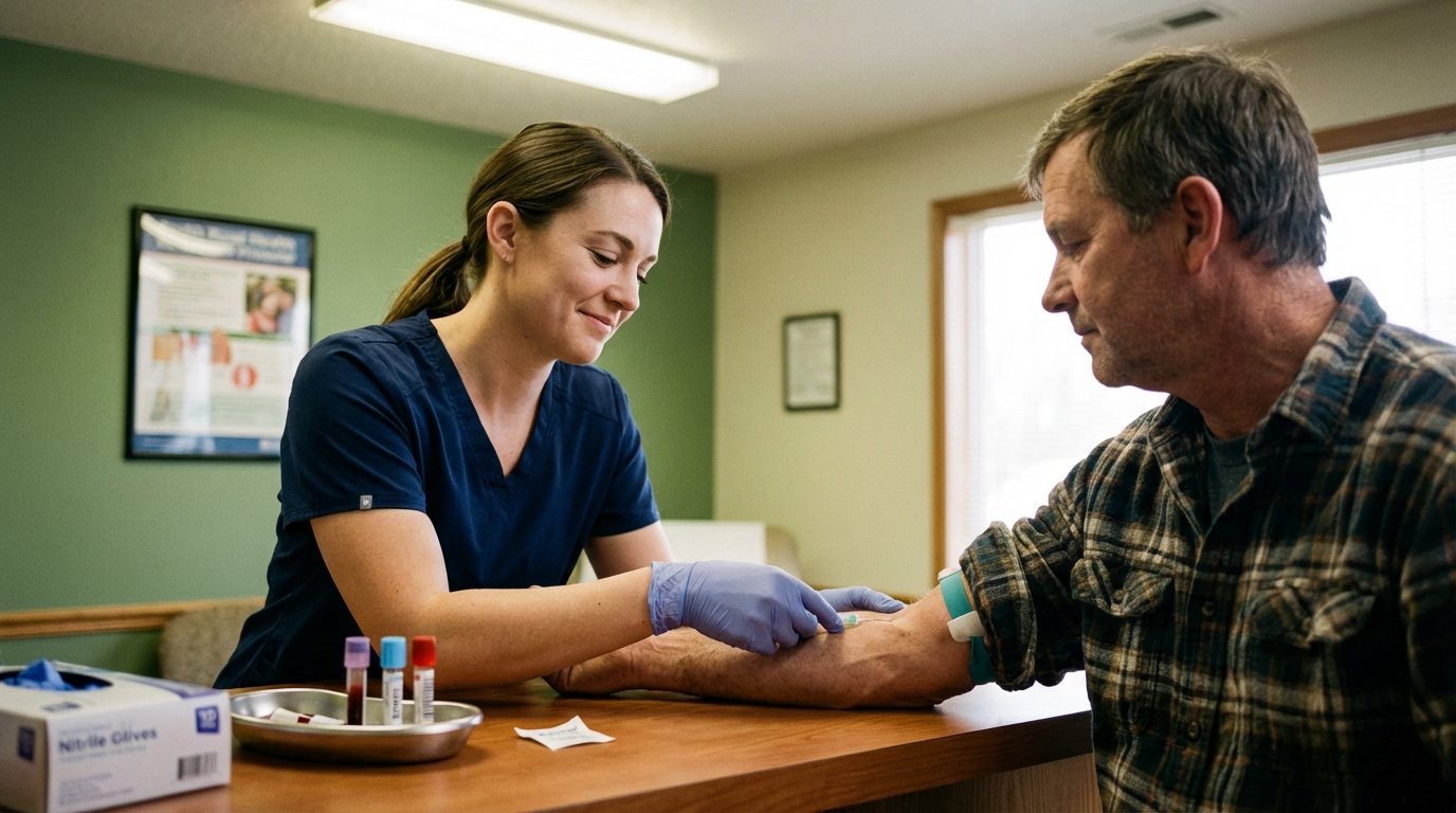 Phlebotomist performing a blood draw at Lewis County Health Department